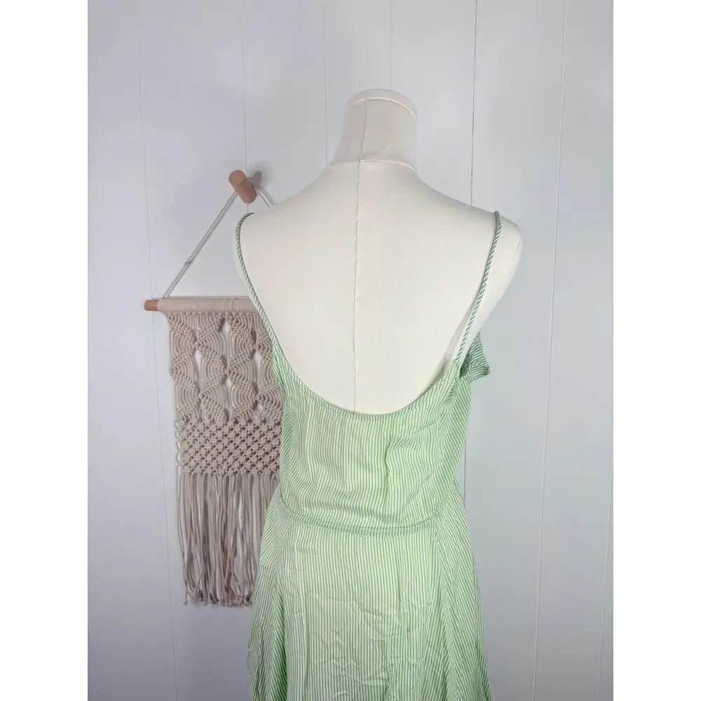 Free People Green Stripe Ruffle Mini Dress Small Flutter Away
